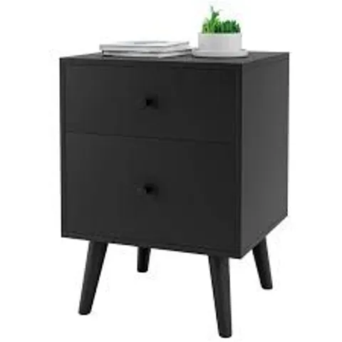 BOXED COSTWAY 2-DRAWER NIGHTSTAND WITH SOLID RUBBER WOOD LEGS AND LARGE STORAGE SPACE