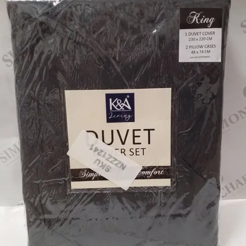 BRAND NEW K&A LIVING KING 230×220CM DUVET COVER SET - DARK GREY