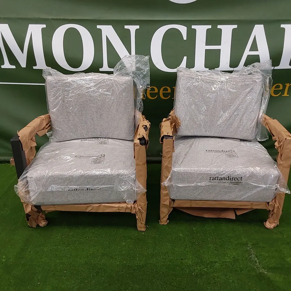 SET OF 2 ALINA ALUMINIUM AND FABRIC ARMCHAIRS WITH CUSHIONS 