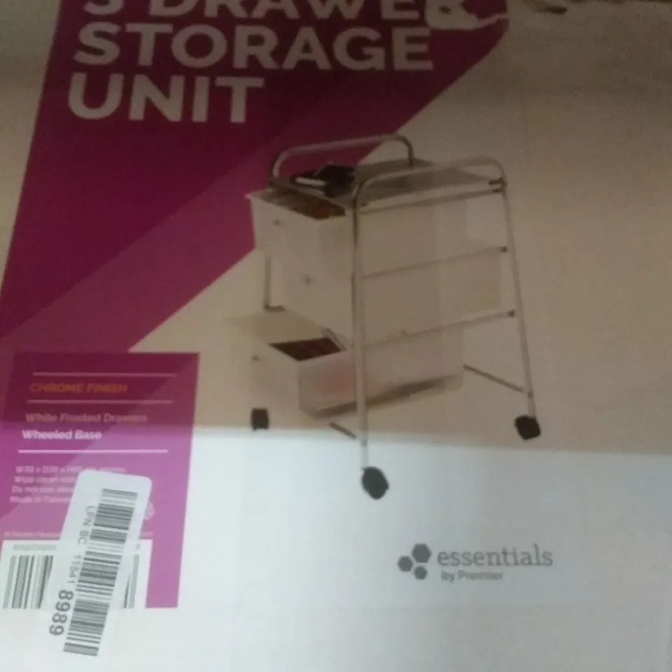 ESSENTIALS BY PREMIER WHITE 3 DRAWER STORAGE UNIT WITH CHROME FINISH
