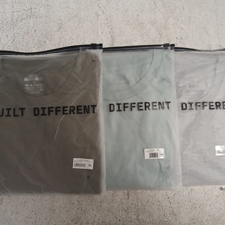 SET OF APPROXIMATELY 10 ASSORTED BUILT DIFFERENT T-SHIRTS/SHIRTS IN VARIOUS COLOURS AND SIZES