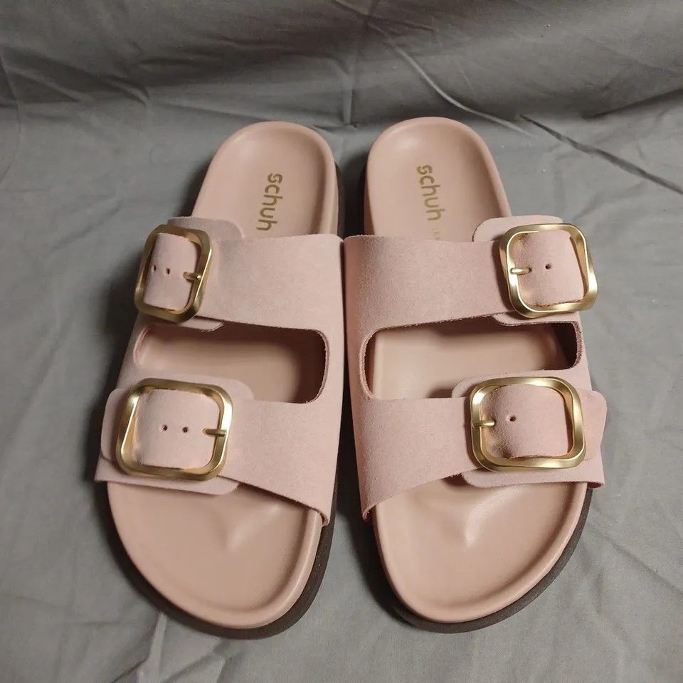 SCHUH WOMEN'S PINK SUEDE DOUBLE-BUCKLE SLIDE SANDALS - SIZE UNSPECIFIED