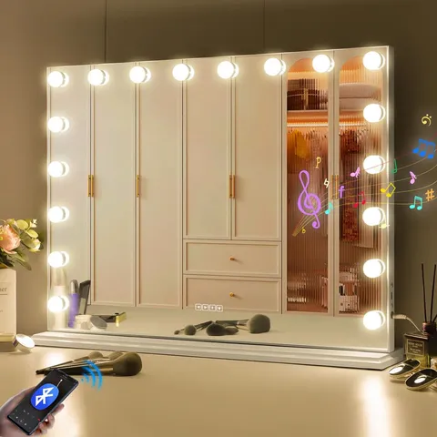 BOXED VANITY MAGNIFYING LIGHTED METAL FRAMED MAKEUP MIRROR IN WHITE