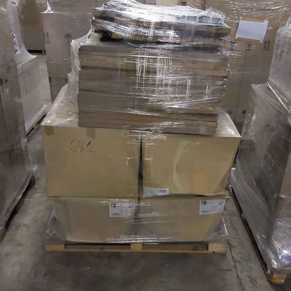 PALLET TO CONTAIN A MIXED ASSORTMENT OF TOILET PANS AND BATHROOM VANITY PARTS ETC