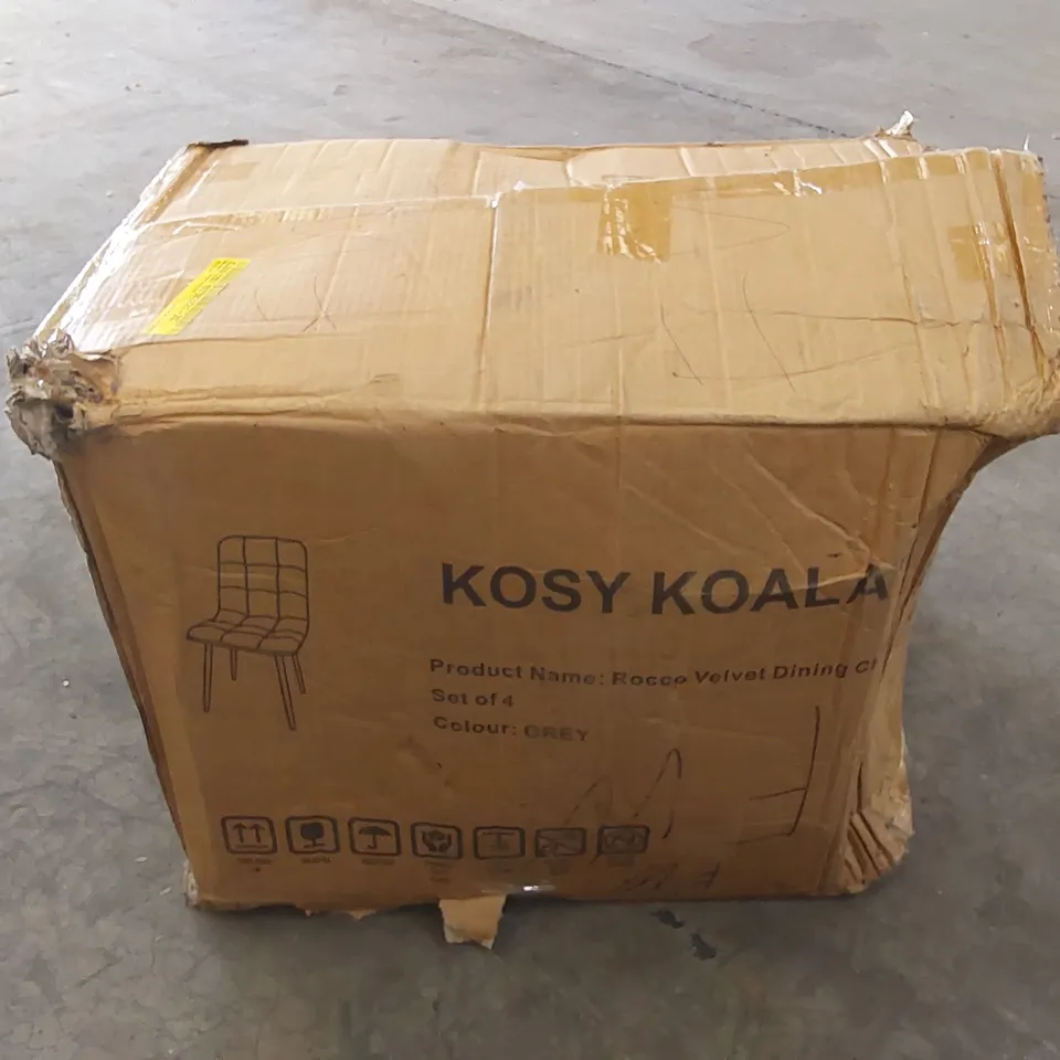 BOXED SET OF 4 KOSY KOALA ROCCO VELVET DINING CHAIRS - GREY (1 BOX)
