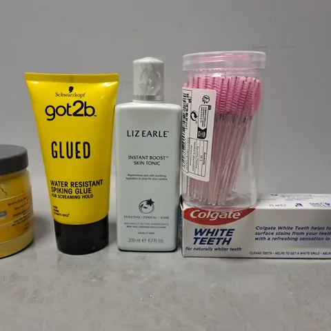 APPROXIMATELY 12 ASSORTED COSMETIC PRODUCTS TO INCLUDE - COLGATE WHITE TEETH TOOTHPASTE , MGM MADINA GLOW MASK ETC