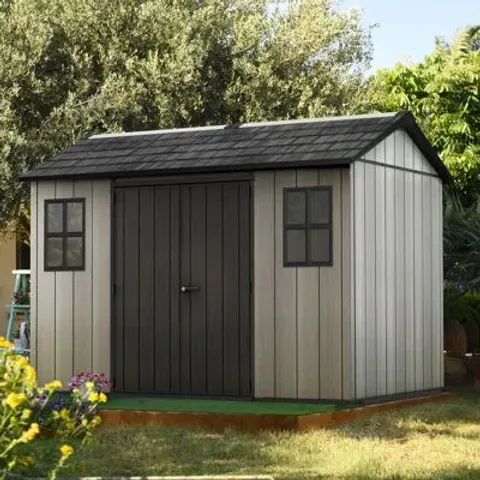 BOXED KETER OAKLAND 11FT W × 7FT D APEX OUTDOOR GARDEN SHED (3 BOXES)
