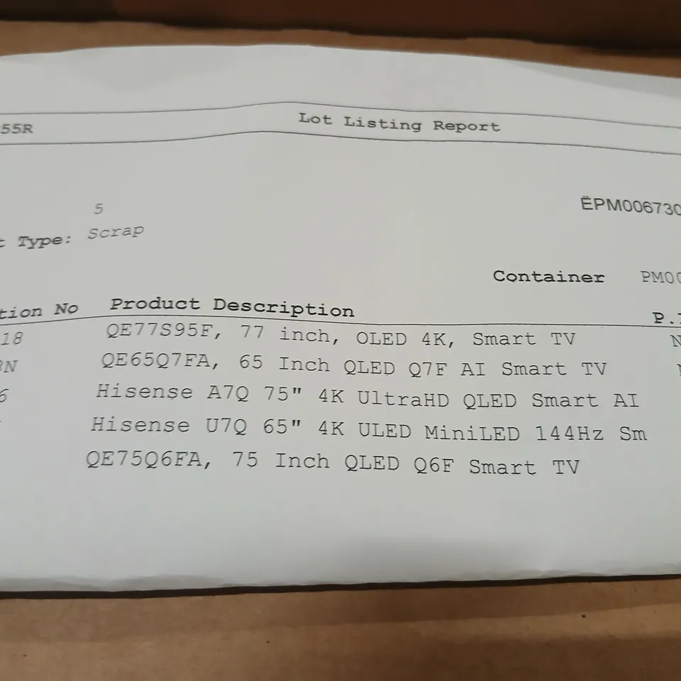 PALLET OF APPROXIMATELY FIVE DAMAGED TVS TO INCLUDE: