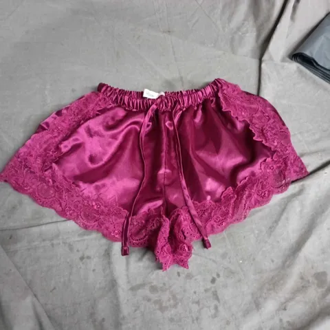 WOMEN'S PINK SATIN SHORTS WITH LACE TRIM SIZE UK8