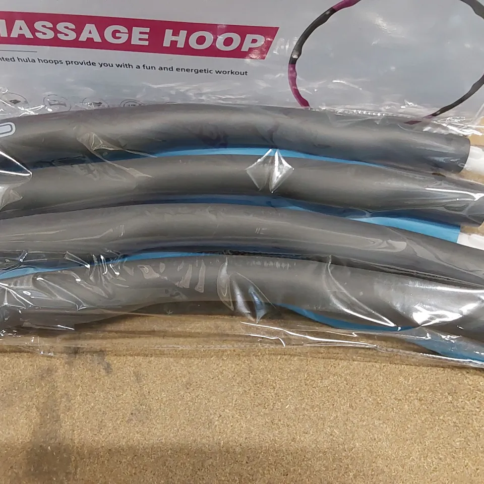 LOT OF APPROXIMATELY 5X BRAND NEW HULA FITNESS WEIGHTED MASSAGE HULA HOOPS (5 BOXES TAPED TOGETHER)