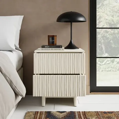 BOXED INGA 2 DRAWER BEDSIDE TABLE - WHITEWASH EFFECT (1 BOX)