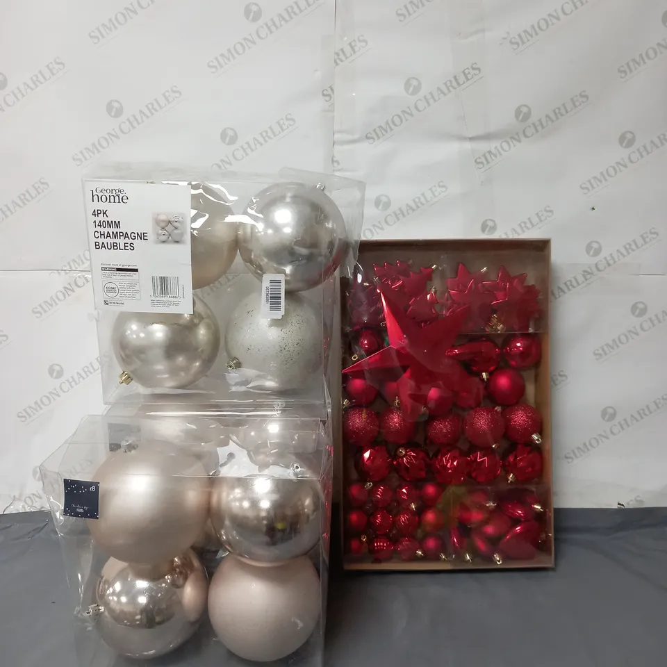 LOT OF 4 PACKS OF CHRISTMAS BY GEORGE HOME BAUBLES. VARIOUS COLOURS AND SIZES