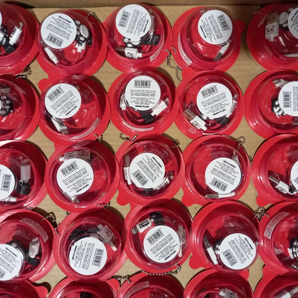 BOX OF APPROXIMATELY 200 PATCH PANDA USB CABLES IN RED
