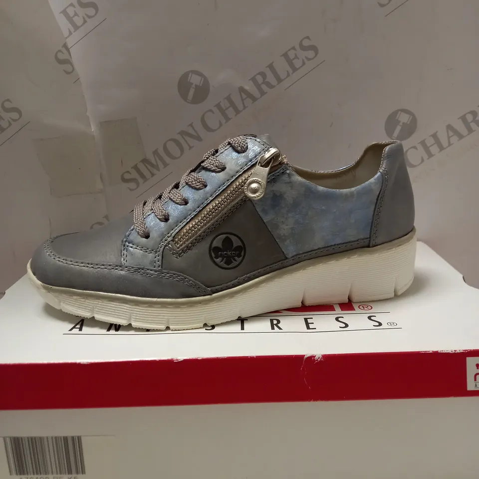 RIEKER METALLIC BLUE LACE UP TRAINERS - SIZE 5