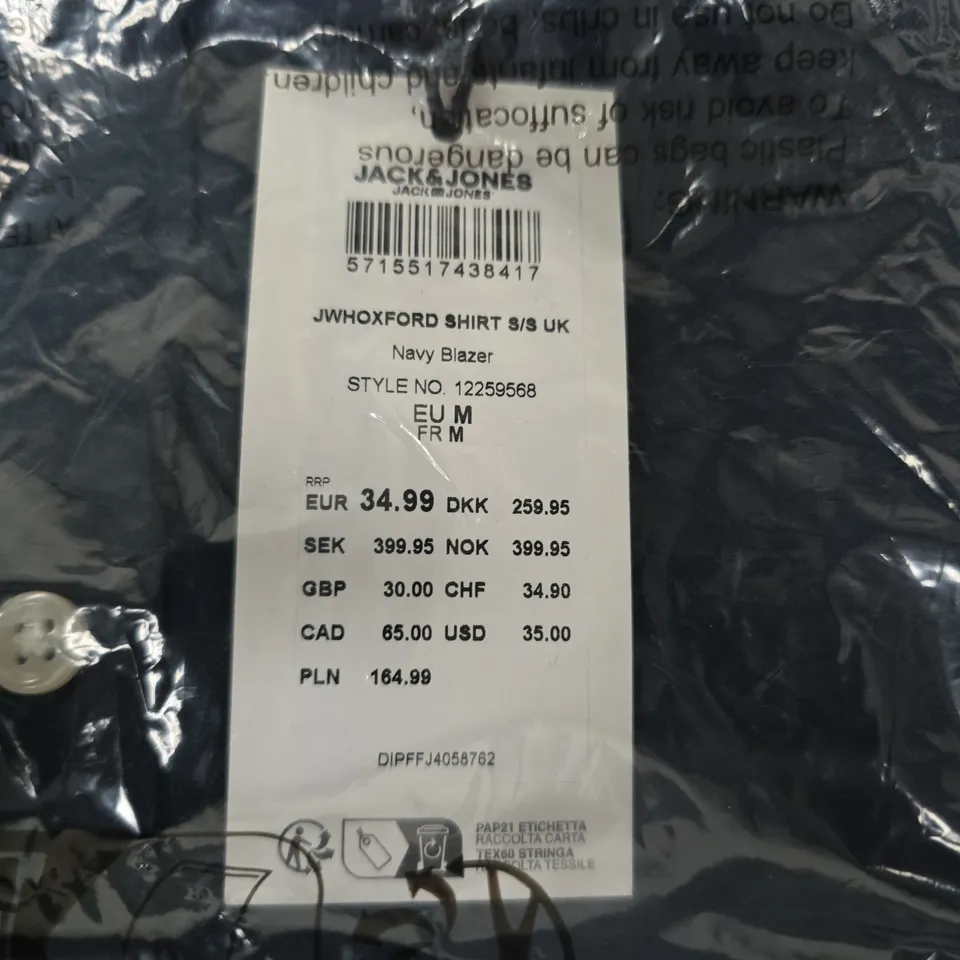 UK M JACK & JONES NAVY BLAZER SHIRT S/S (EU M/FR M)