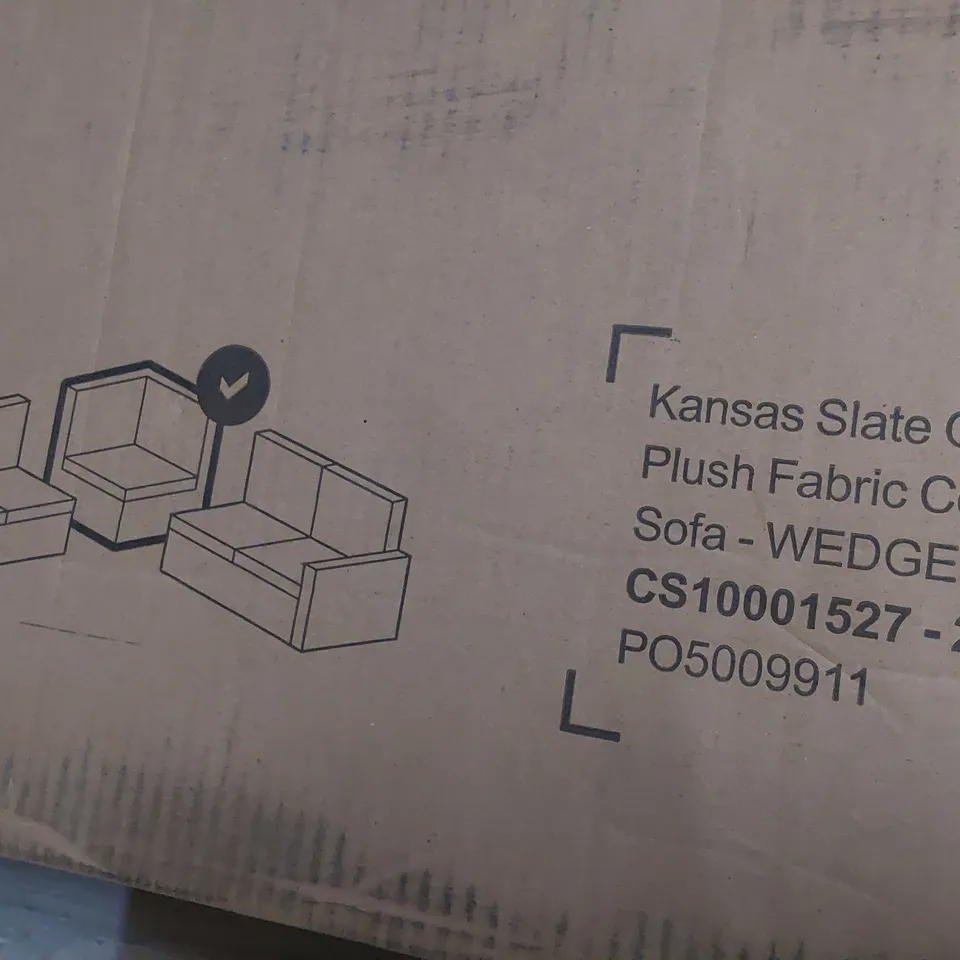 BOXED KANSAS SLATE GREY PLUSH FABRIC CORNER SECTION