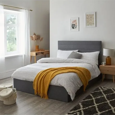 BOXED LENNOX KING FABRIC BED FRAME - GREY (3 BOXES)