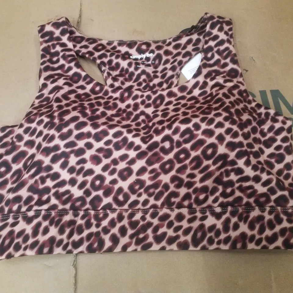 BOX CONTAINING APPROXIMATELY 12 BRAND NEW SIMPLY BE LEOPARD PRINT ACTIVE CROP TOP - SIZE 16