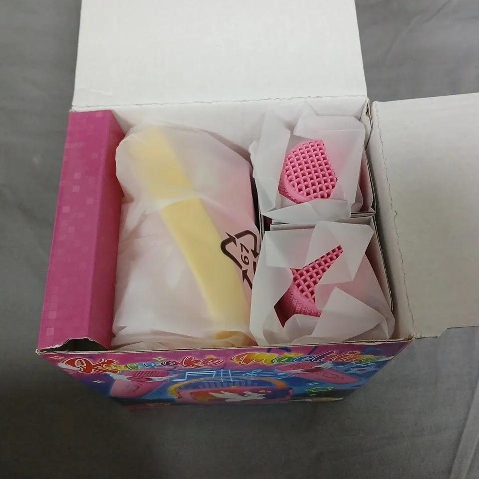 KARAOKE MACHINE TOY SET – PINK WITH TWO MICROPHONES AND CARRY CASE (BOXED)