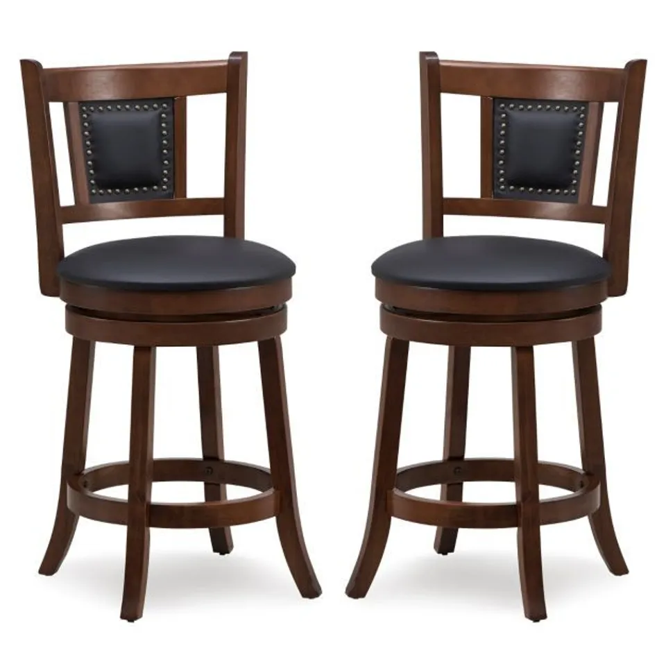 BOXED COSTWAY 65/74 CM SWIVEL BAR STOOL SET OF 2 WITH CURVED BACKREST-25 INCHES