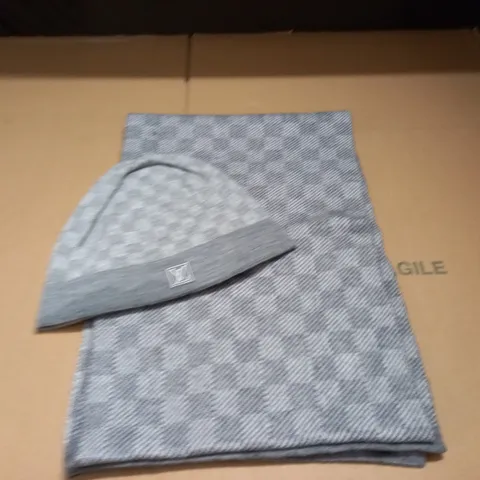LOUIS VUITTON GREY SCARF AND HAT SET