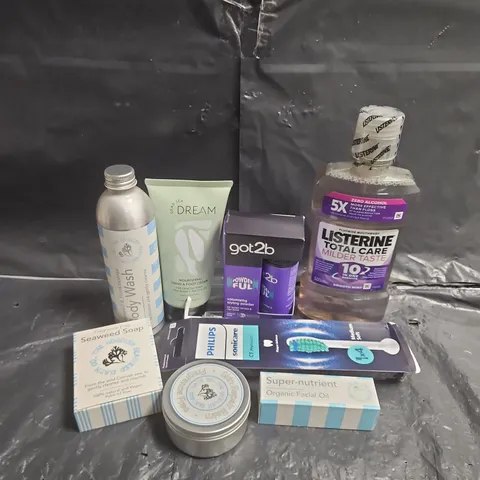 APPROXIMATEY 20 ASSORTED HEALTH AND BEAUTY PRODUCTS TO INCLUDE - LISTERINE MOUTHWASH - PHILIPS SONICARE BRUSH HEAD - GOT2B STYLING POWDER - ETC