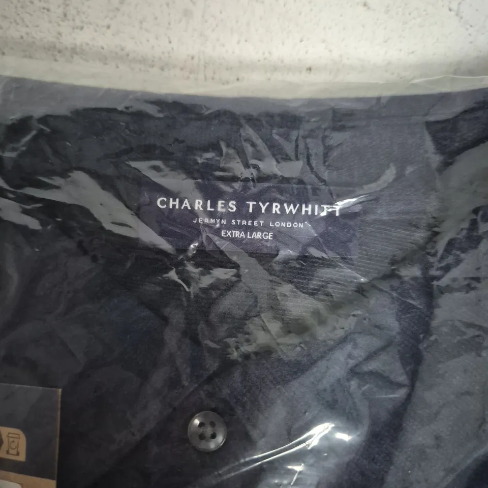 BAGGED CHARLES TYRWHITT NAVY BLUE LINEN SHORT SLEEVE POLO SHIRT – XL