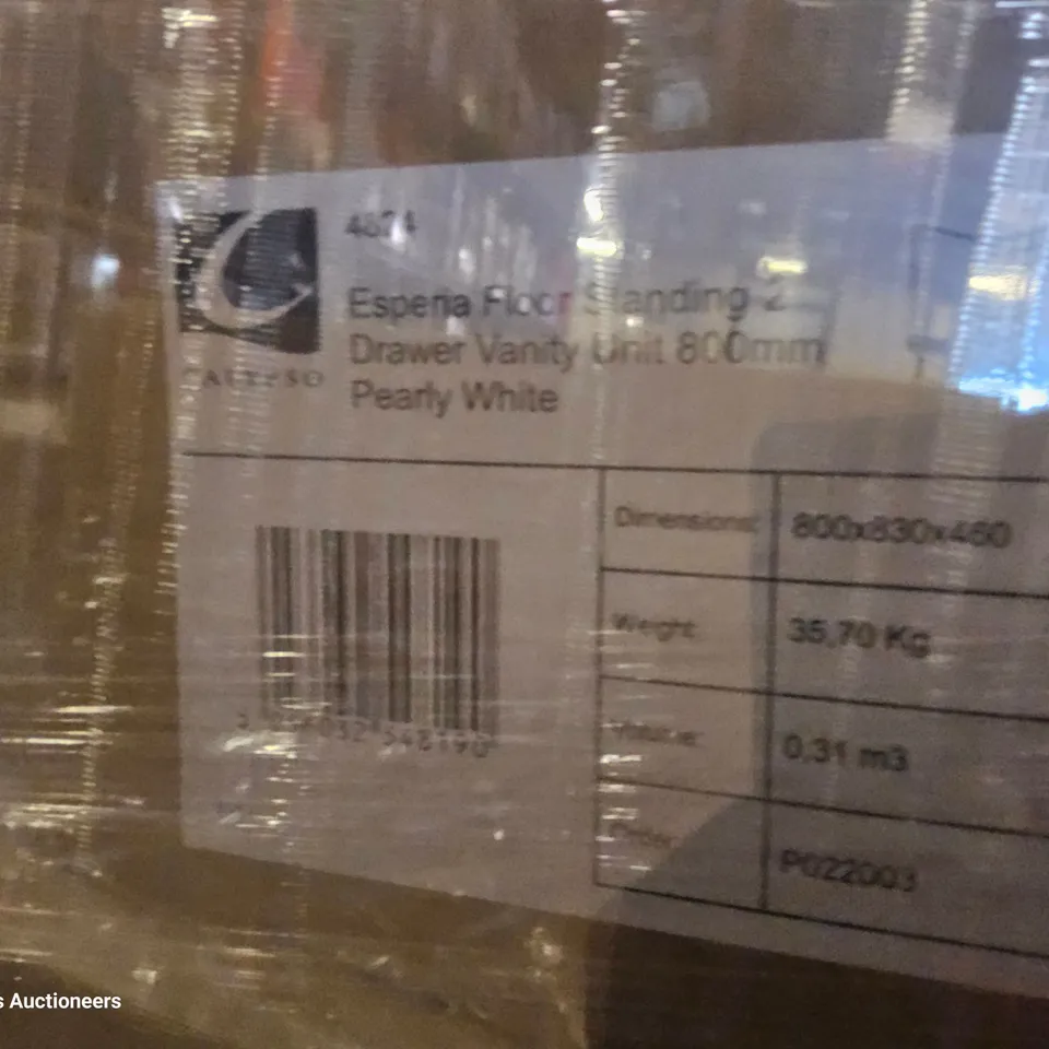 PALLET TO CONTAIN APPROXIMATELY 12 BOXED ESPERIA FLOOR STANDING 2 DRAWER VANITY UNITS 800mm PEARLY WHITE