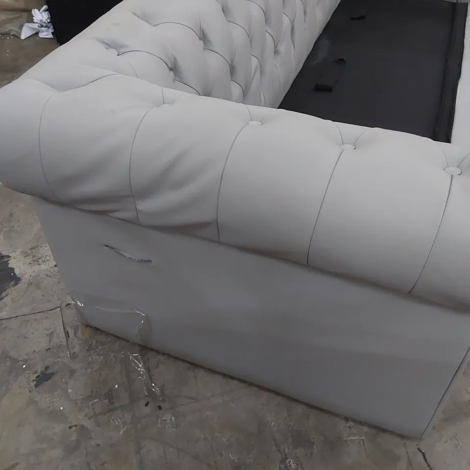 DESIGNER CHESTERFIELD THREE SEATER SOFA GREY LEATHER 