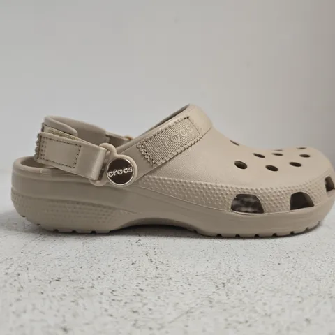 PAIR OF CROCS CLASSIC KID'S SATIN CLOGS IN TAUPE SIZE UK J3