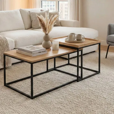 BOXED ASPECT NOVANI SET OF 2 COFFEE NESTING TABLE, OAK/BLACK