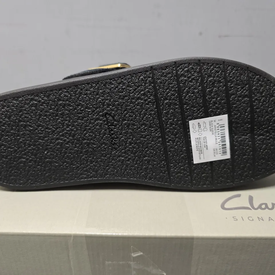 CLARKS ARISTELLA MULE SUEDE SANDAL - BLACK - SIZE 3 