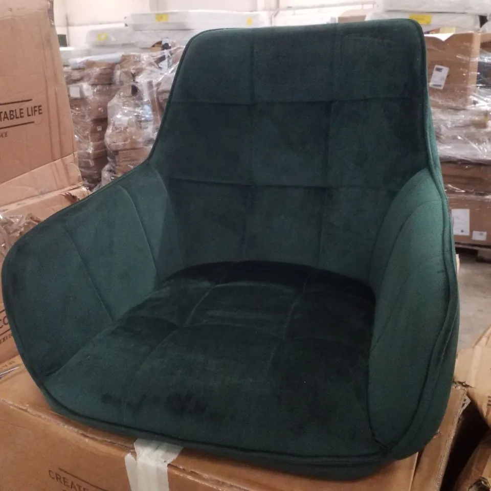 BOXED DANYL SET OF TWO GREEN VELVET SWIVEL DINING CHAIRS