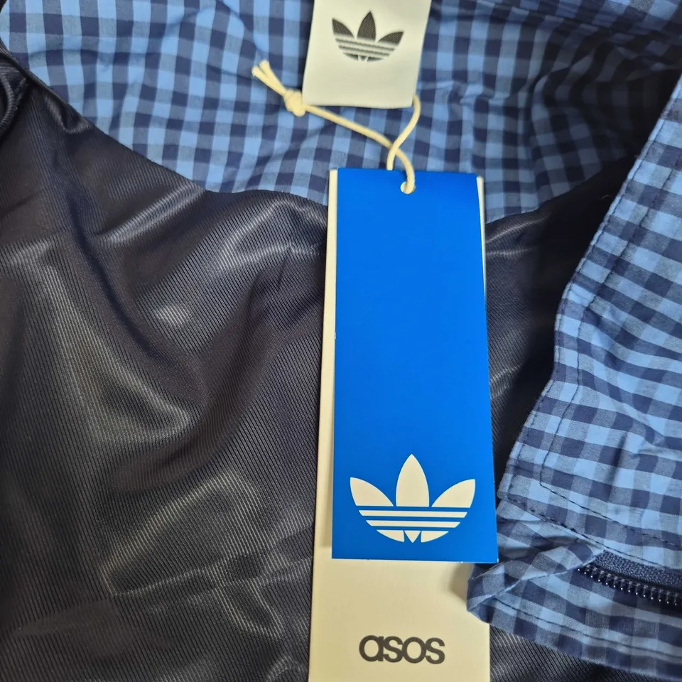 ADIDAS X ASOS ZIP JACKET – BLUE CHECK, WOMEN’S UK 16-18 (EU 44-46, US 12-14)