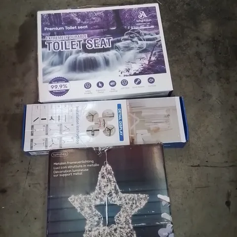 PALLET OF ASSORTED HOUSEHOLD GOODS AND PRODUCTS TO INCLUDE;STAR LIGHT,TOILET SEAT, CLOTHES AIRER,RETRACTABLE SAFETY GATE, ELECTRIC BLANKET AND OTHER ASSORTED ITEMS...