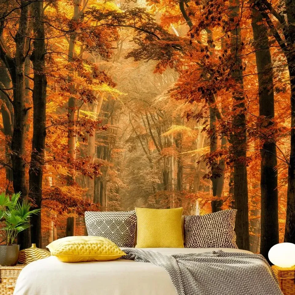 FAIRYTALE FOREST IN AUTUMN 2.4×2.4M TEXTURED MATTE PEEL & STICK WALLPAPER 