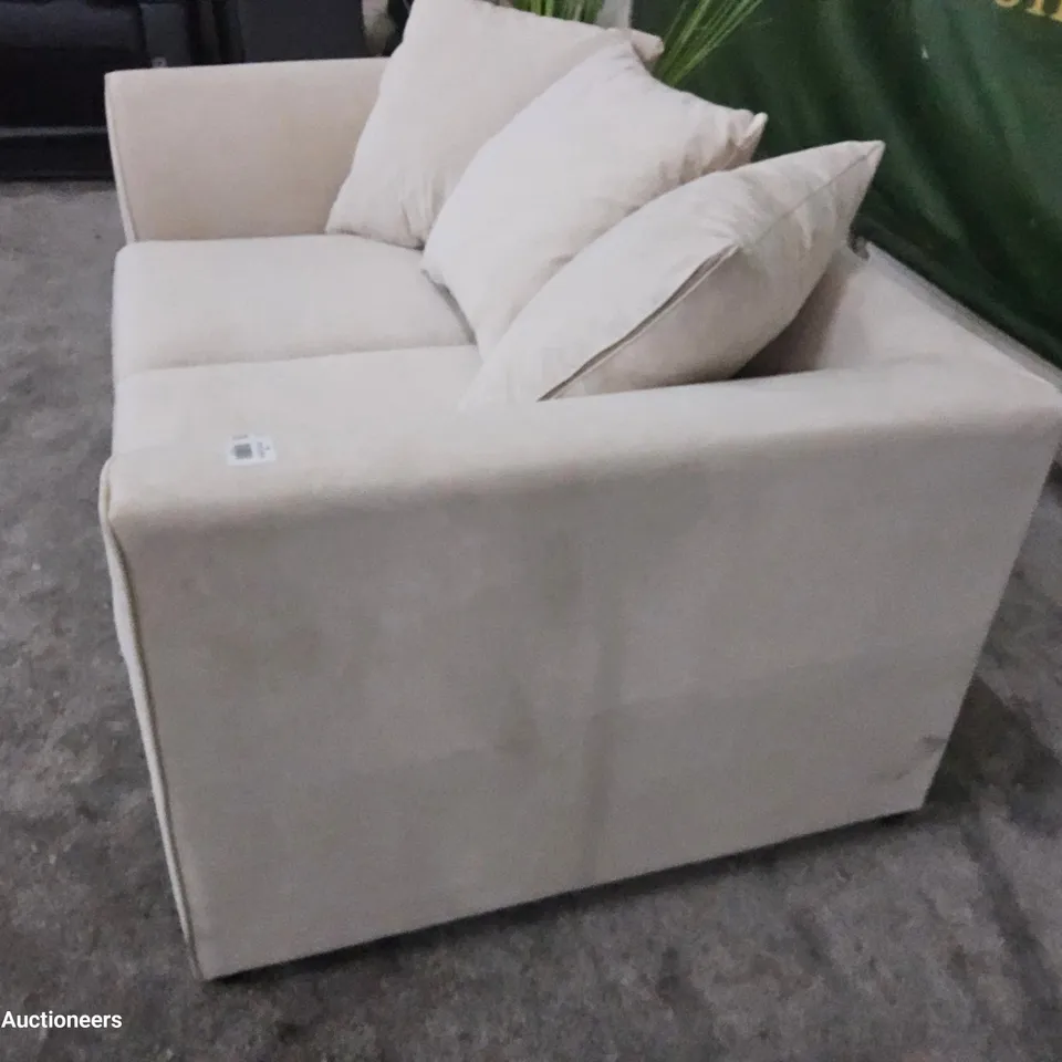 DESIGNER  TWO SEATER SOFA WITH SCATTER CUSHIONS NATURAL FABRIC 