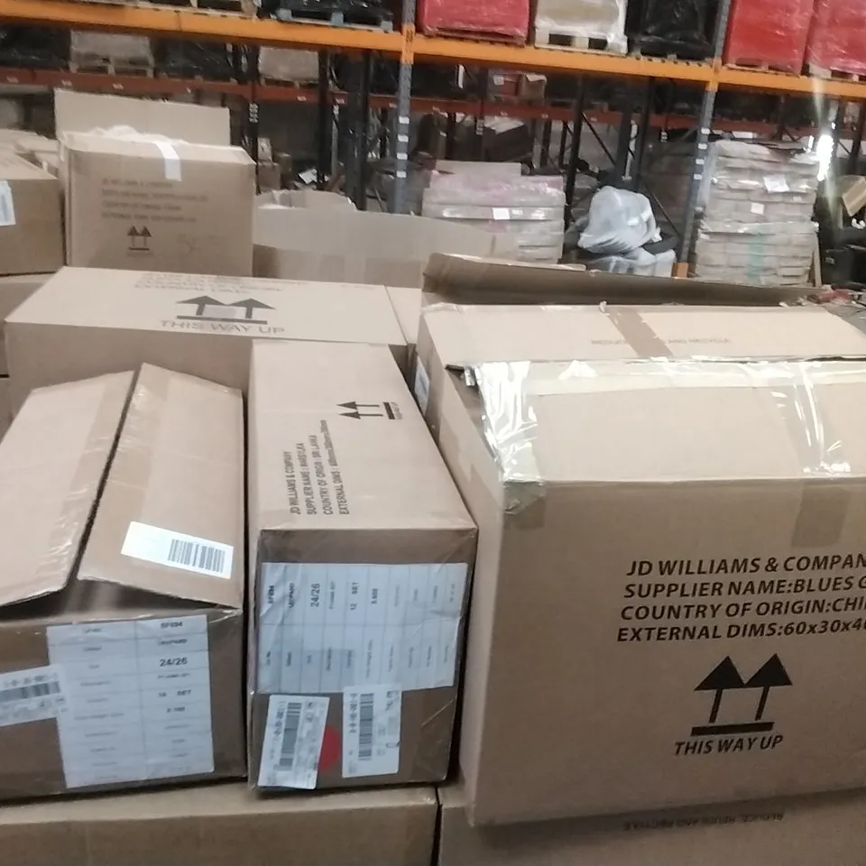 PALLET TO CONTAIN APPROXIMATELY 206 BRAND NEW DESIGNER CLOTHING ITEMS TO INCLUDE; JD WILLIAMS MAXI GOWN OWL PRINT, JD WILLIAMS LEOPARD PYJAMA SET, JD WILLIAMS FLORAL PRINT OF SET