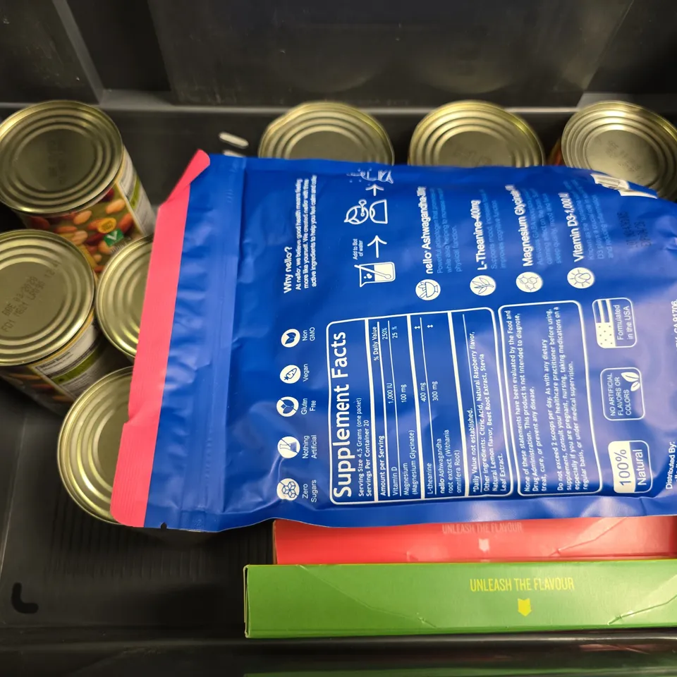 APPROXIMATELY 13 ASSORTED FOOD ITEMS TO INCLUDE - MORRISONS MIXED BEANS  , NELLO SUPER CALM , SIMPLY COOK SAUSAGE & FENNEL PASTA ETC