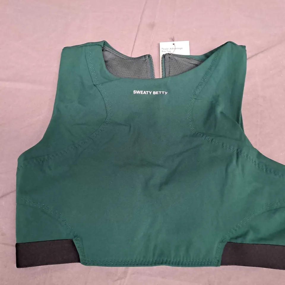 SWEATY BETTY POWER ADVANTAGE BRA TOP IN GREEN - SMALL