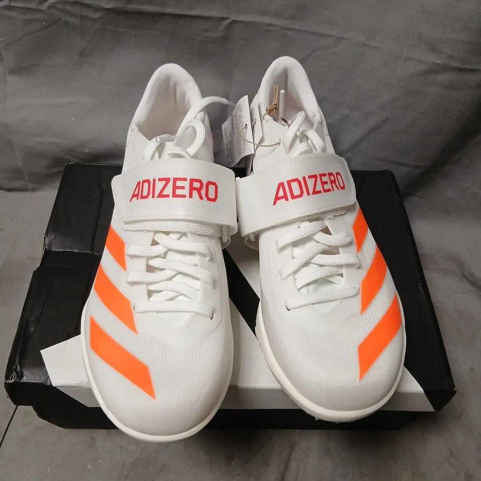 ADIDAS ADIZERO HJ TRACK & FIELD SHOES – WHITE/ORANGE, UK 6