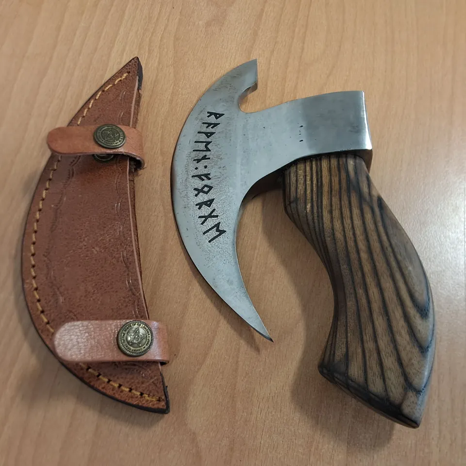 NORDIC THEMED 6" HAND AXE WITH SHEATH 