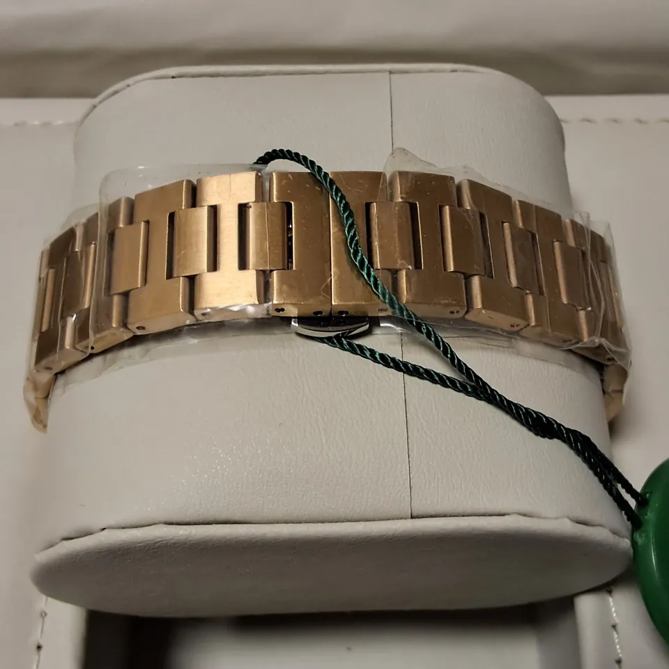 RAYMOND GAUDIN STAINLESS STEEL ANGULAR BLACK FACED WATCH WITH METAL STRAP IN PRESENTATION BOX