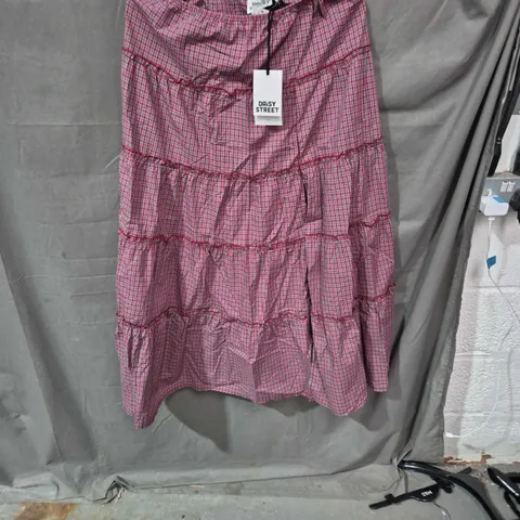 DAISY STREET WOMEN'S RED CHECK MAXI SKIRT , UK 10 (US M, EUR 38) - TAG ATTACHED
