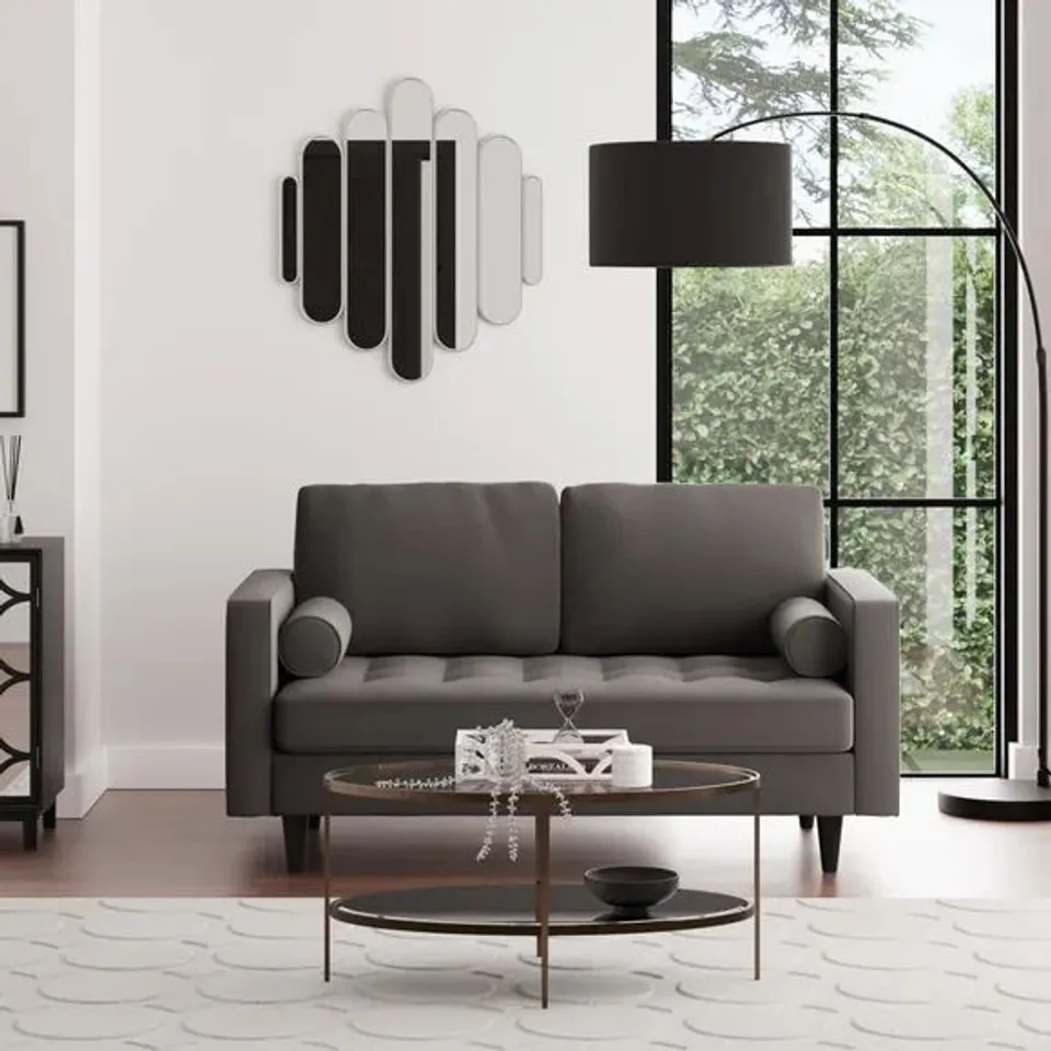 BOXED ZOE MID GREY VELVET 2 SEATER SOFA 