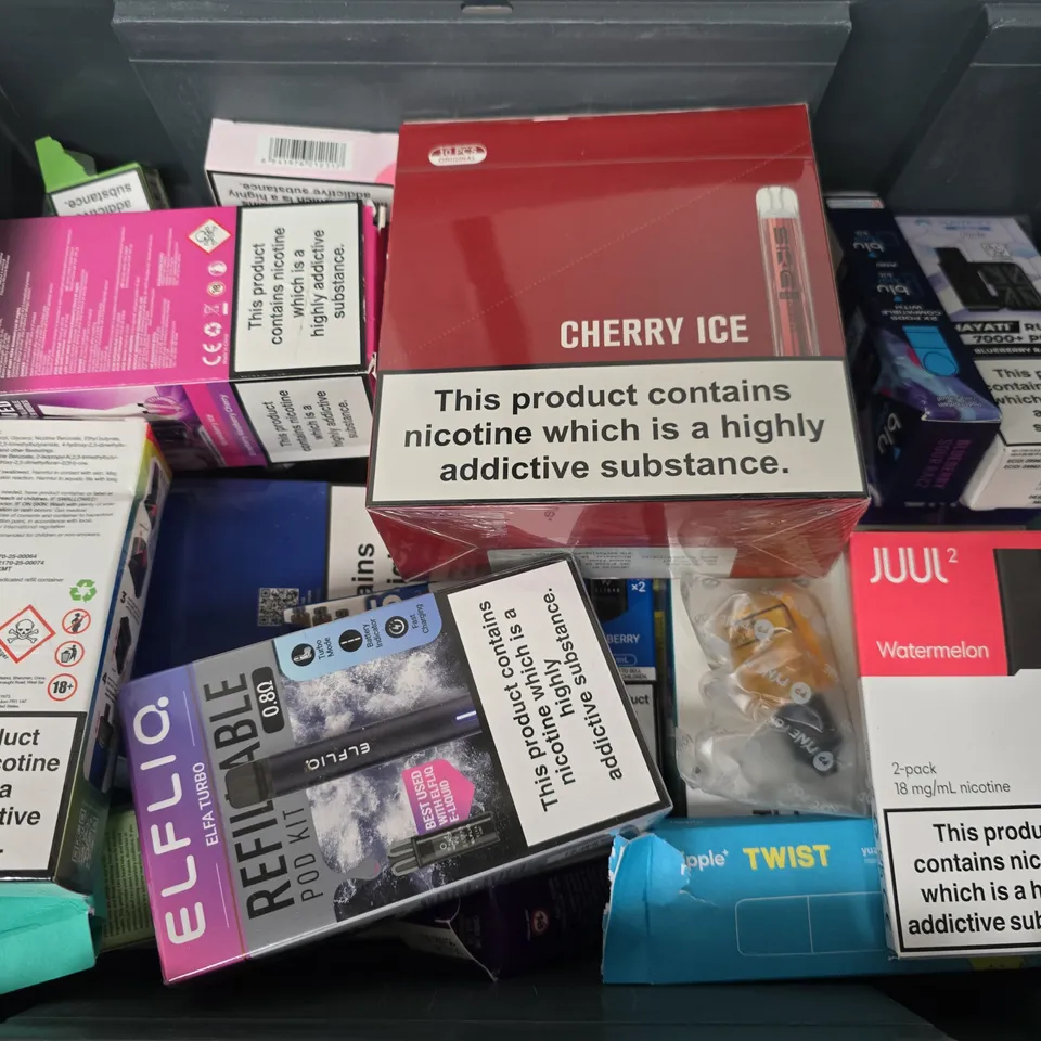 APPROXIMATELY 20 ASSORTED E-CIGARETTE PRODUCTS TO INCLUDE BRANDS SUCH AS BLK, LOST MARY, HAYATI, ETC - COLLECTION ONLY