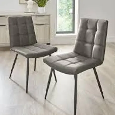 BOXED HARLEM PAIR OF FAUX LEATHER DINING CHAIRS - GREY/BLACK