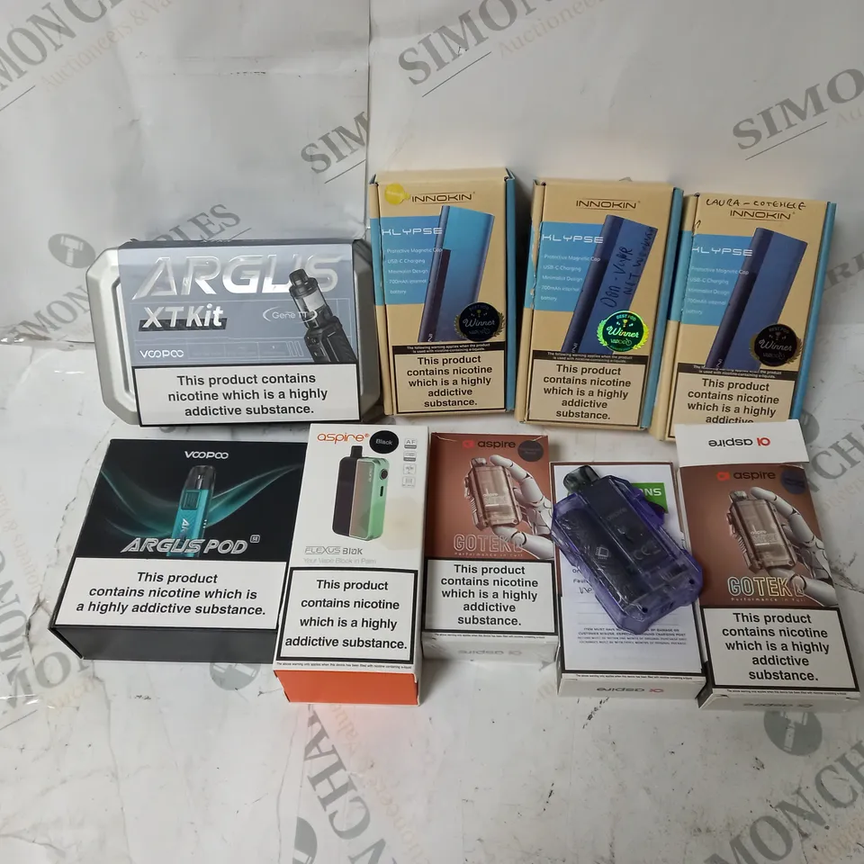 APPROXIMATELY 10 ASSORTED E-CIG PRODUCTS TO INCLUDE ASPIRE, INNOKIN, VOOPOO 