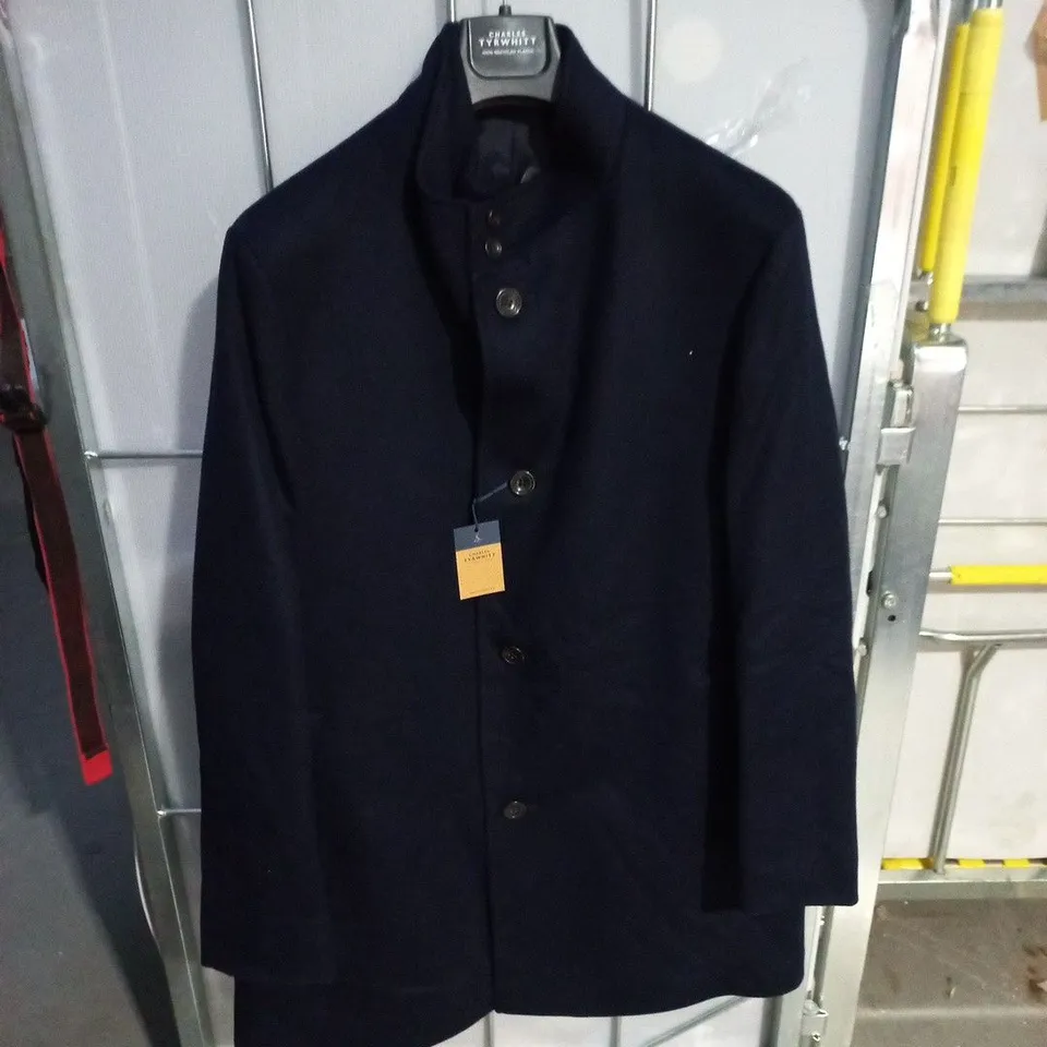 CHARLES TYRWHITT NAVY PURE WOOL FUNNEL NECK OVERNECK - 44R