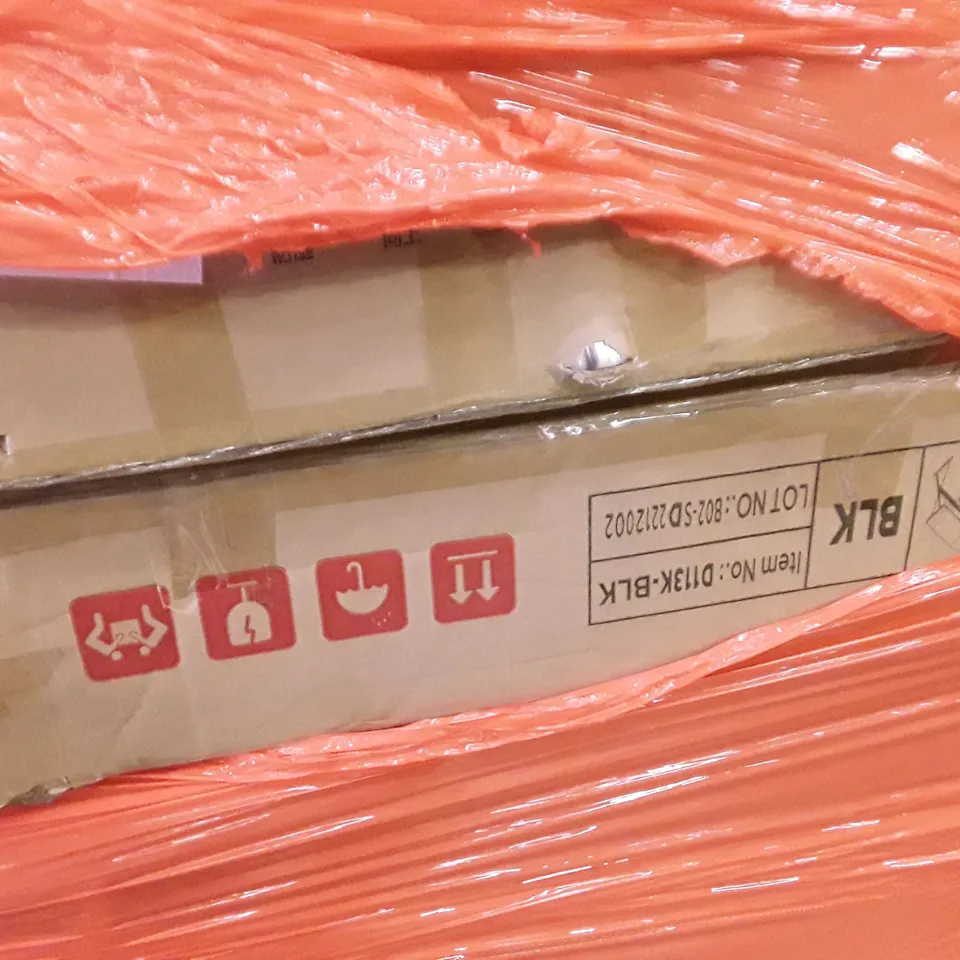 PALLET OF ASSORTED PRODUCTS INCLUDING L-SHAPED DESK, METAL CLOTHES RACK WITH STORAGE, OFFICE CHAIR 